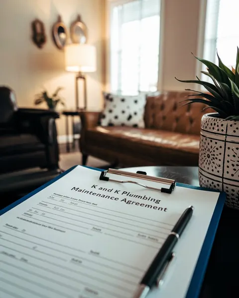 Residential plumbing maintenance agreement paperwork on a table