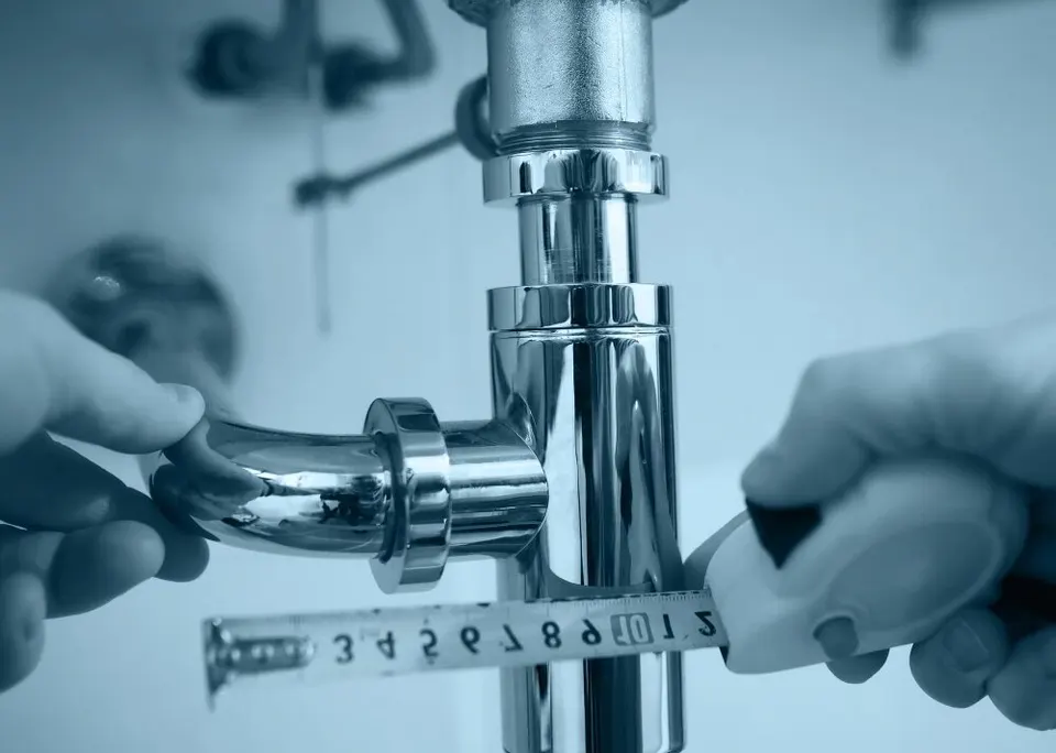 Plumber checking a sump pump and supply valves in a Stark County home