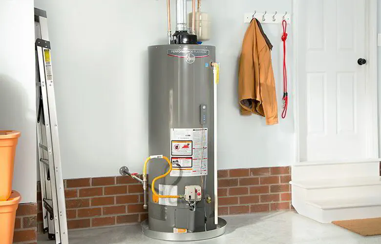 Tank water heater in a basement utility area