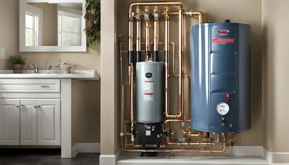 New metered water softener and brine tank installed near a basement water heater